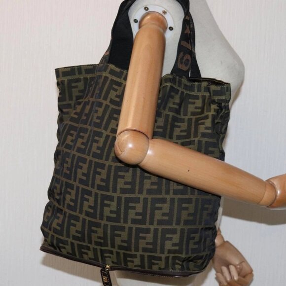 FENDI Zucca Canvas Tote Bag Black Brown Auth ep4488 - Picture 3 of 16